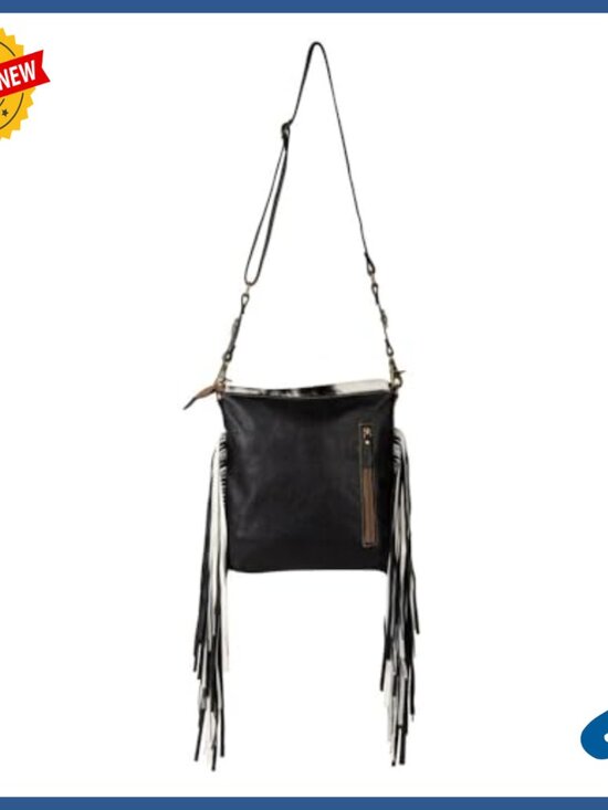 Western Leather Crossbody Bag with Tassel, Upcycled Canvas Satchel - Picture 6 of 7